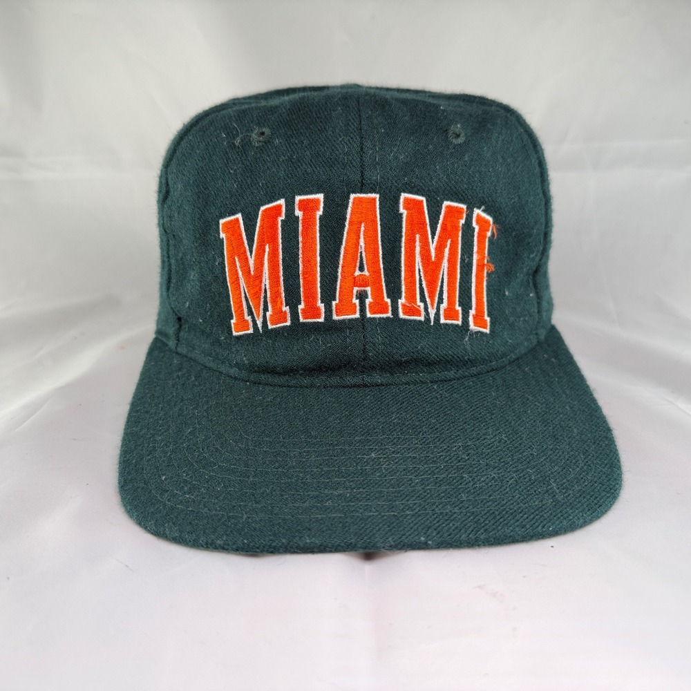 Vtg 90s Starter The Natural Miami Hat Mens Snapback Green Wool Hurricanes NCAA